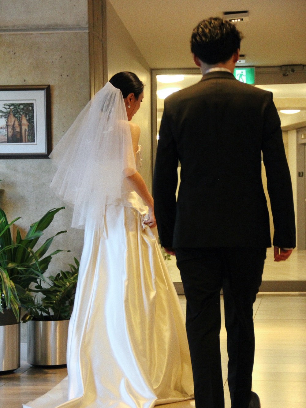 Satin A-Line Bridal dress with Pearl necklace